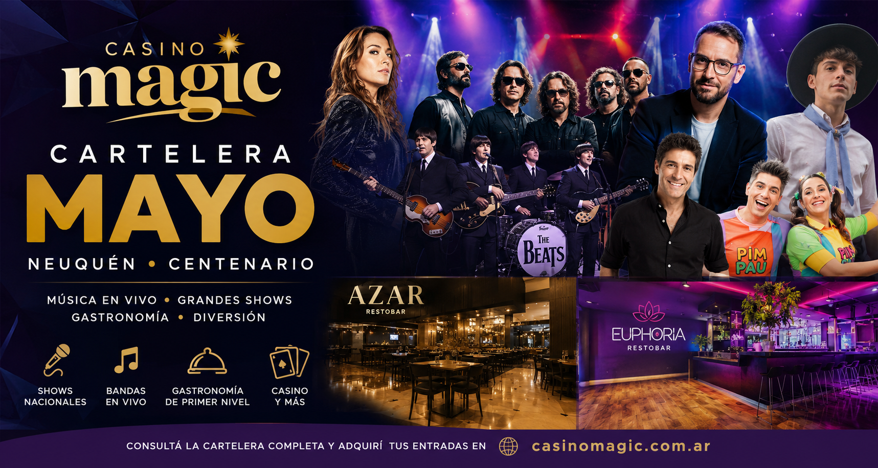 Mayo llega cargado de shows, música y gastronomía en Casino Magic Neuquén y Centenario